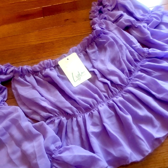 New NWT ~lilac purple lavender off the shoulder ruffle boho bohemian top S/M - Picture 7 of 12